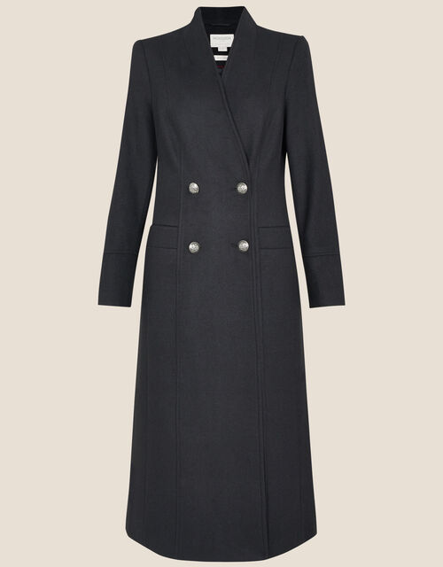 Joey Long Coat in Wool Blend, Black (BLACK), large