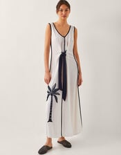 Nyla Embroidered Tie Maxi Dress, White (WHITE), large
