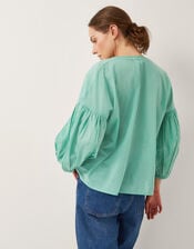 Milly Slouchy Embroidered Blouse, SEA GREEN, large