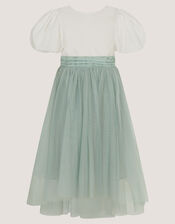 Puff Sleeve Satin Tulle Dress, Green (SAGE), large