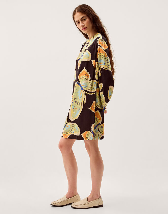 Clemence Aurelie Butterfly Mini Tunic Dress, Black (BLACK), large