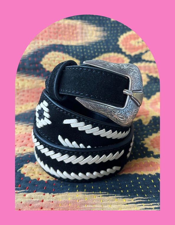 Maison Hotel Navajo Western Leather Belt, Black (BLACK), large