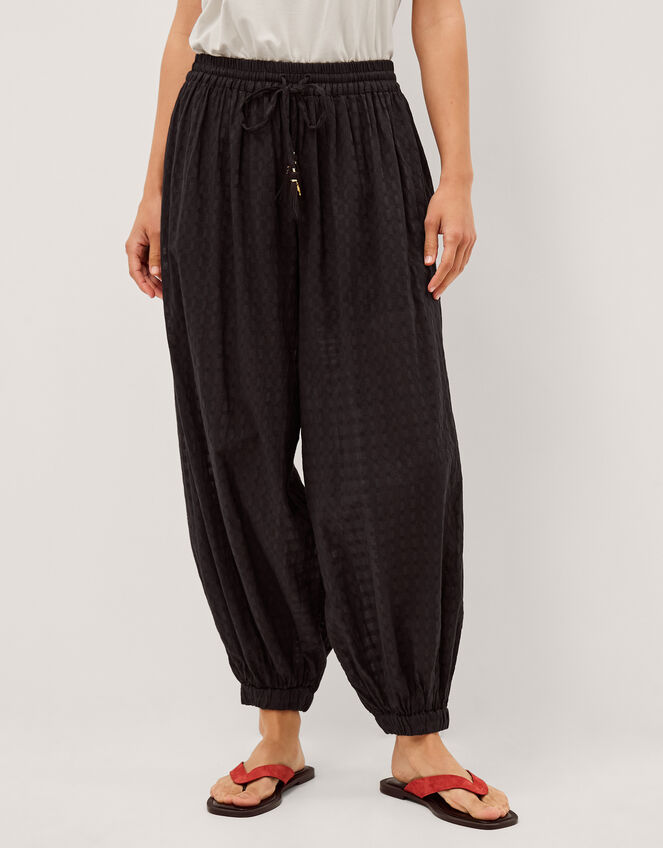 Nora Textured Cotton Balloon Trousers, Black (BLACK), large