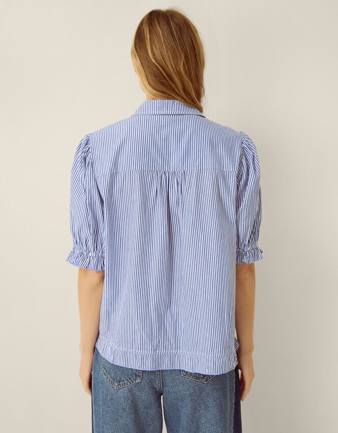 Laney Smocked Stripe Blouse, Blue (BLUE), large