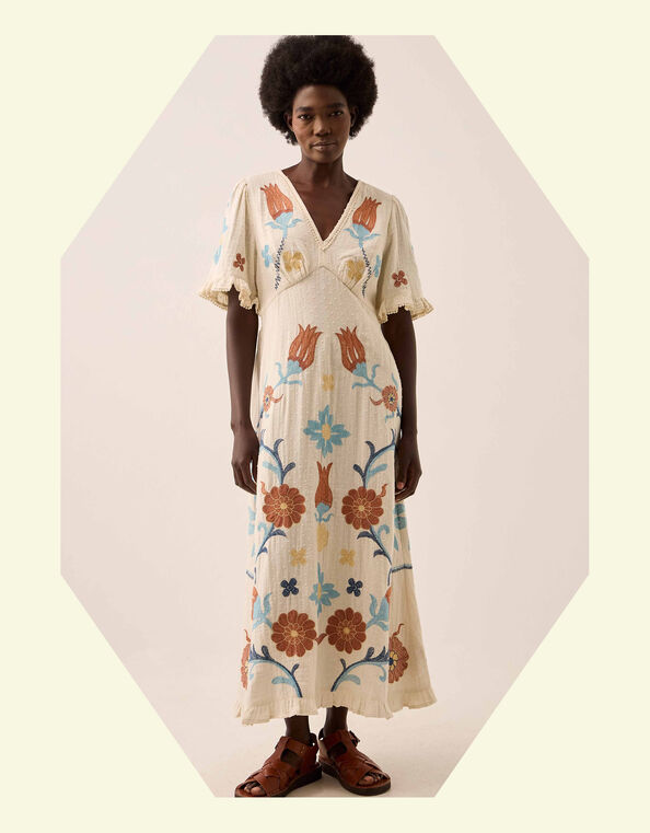 East Odeline Embroidered Dobby Maxi Dress, Ivory (IVORY), large