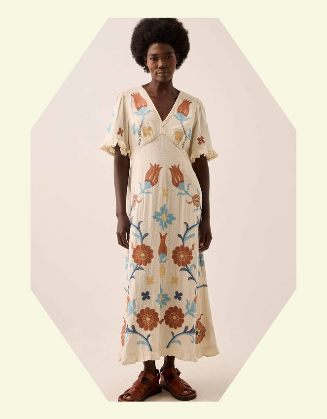 East Odeline Embroidered Dobby Maxi Dress, Ivory (IVORY), large