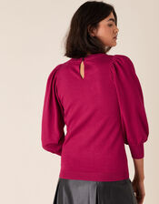 Crystal Neckline Jumper with Sustainable Viscose, Red (BERRY), large