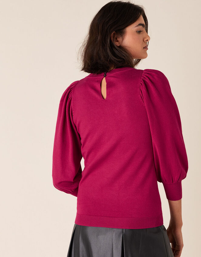 Crystal Neckline Jumper with Sustainable Viscose, Red (BERRY), large