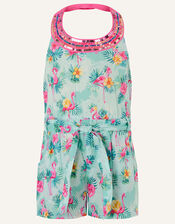 Flamingo Playsuit in Organic Cotton, Blue (AQUA), large
