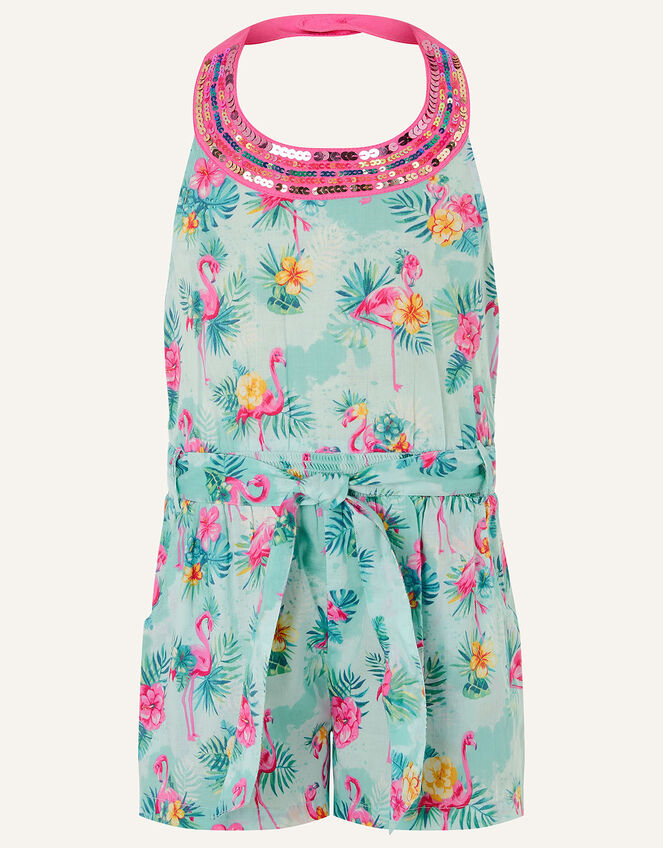 Flamingo Playsuit in Organic Cotton, Blue (AQUA), large