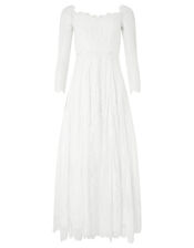 Cecily Bridal Bardot Lace Maxi Dress, Ivory (IVORY), large