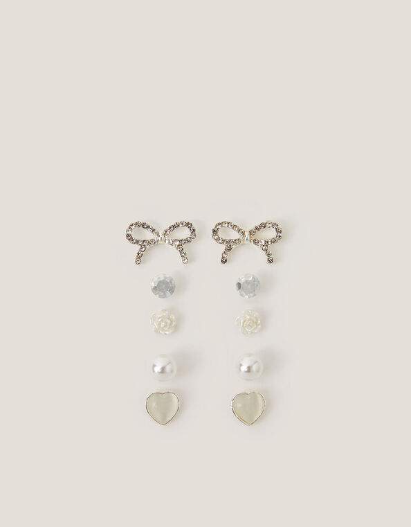 5-Pack Bow & Pearl Stud Earrings, , large