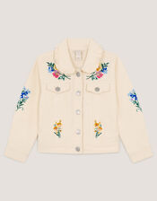 Embellished Floral Denim Jacket, Ivory (IVORY), large
