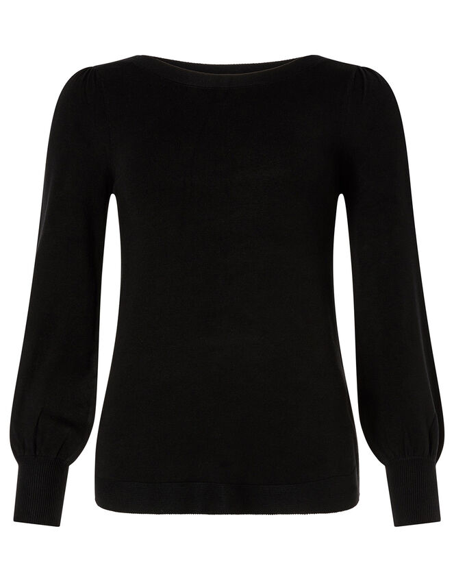 Button Back Knit Jumper, Black (BLACK), large
