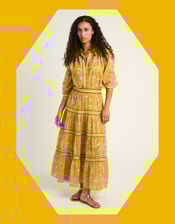 Petite Mendigote Jill Paisley Tiered Midi Skirt, Yellow (YELLOW), large