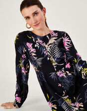 Elsie Printed Tea Dress in Sustainable Viscose, Black (BLACK), large