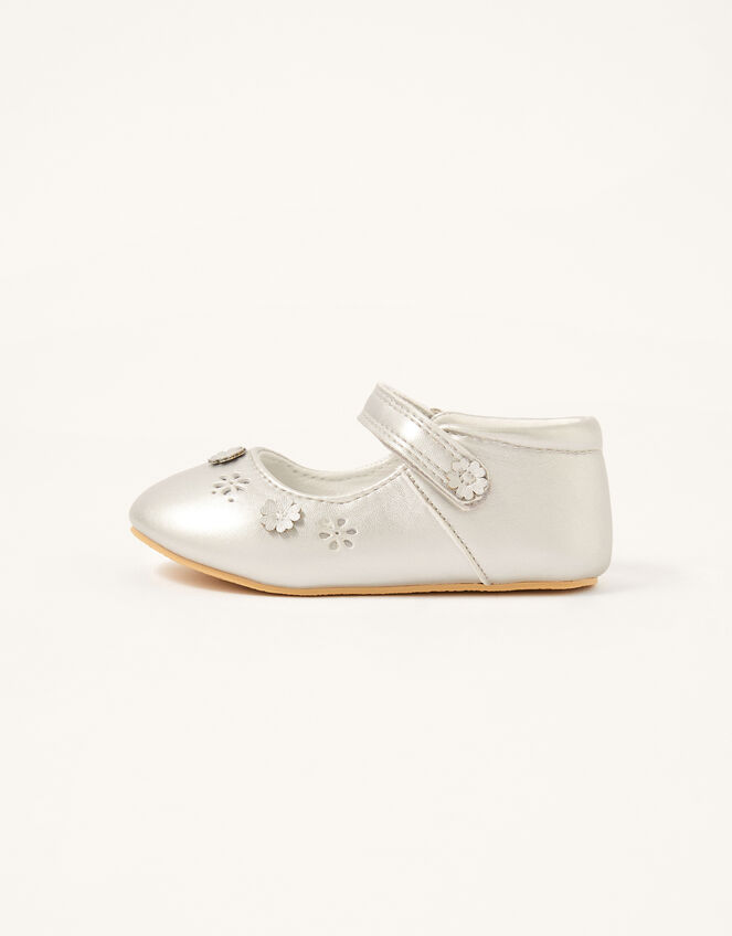 3D Flower Shimmer Walker Shoes, Silver (SILVER), large