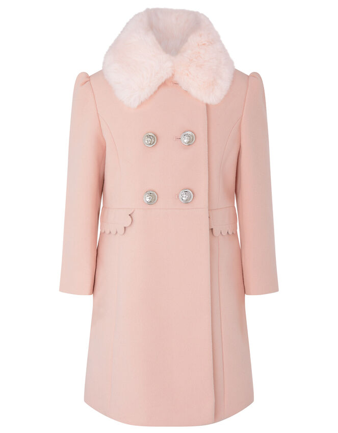 Scallop Trim Double-Breasted Coat Pink