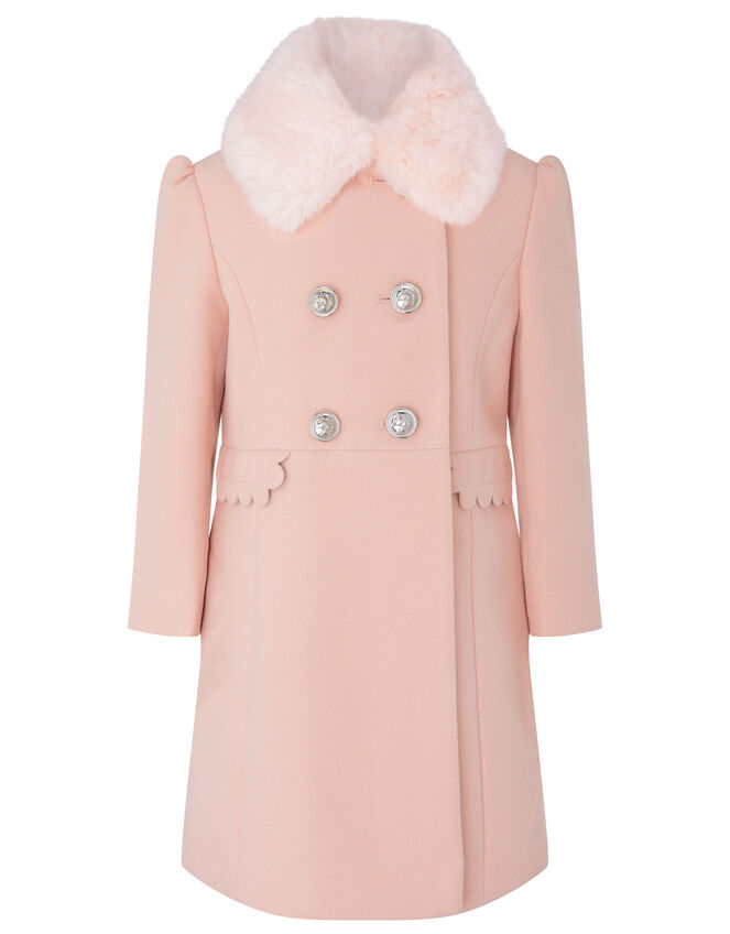 Scallop Trim Double-Breasted Coat, Pink (PINK), large