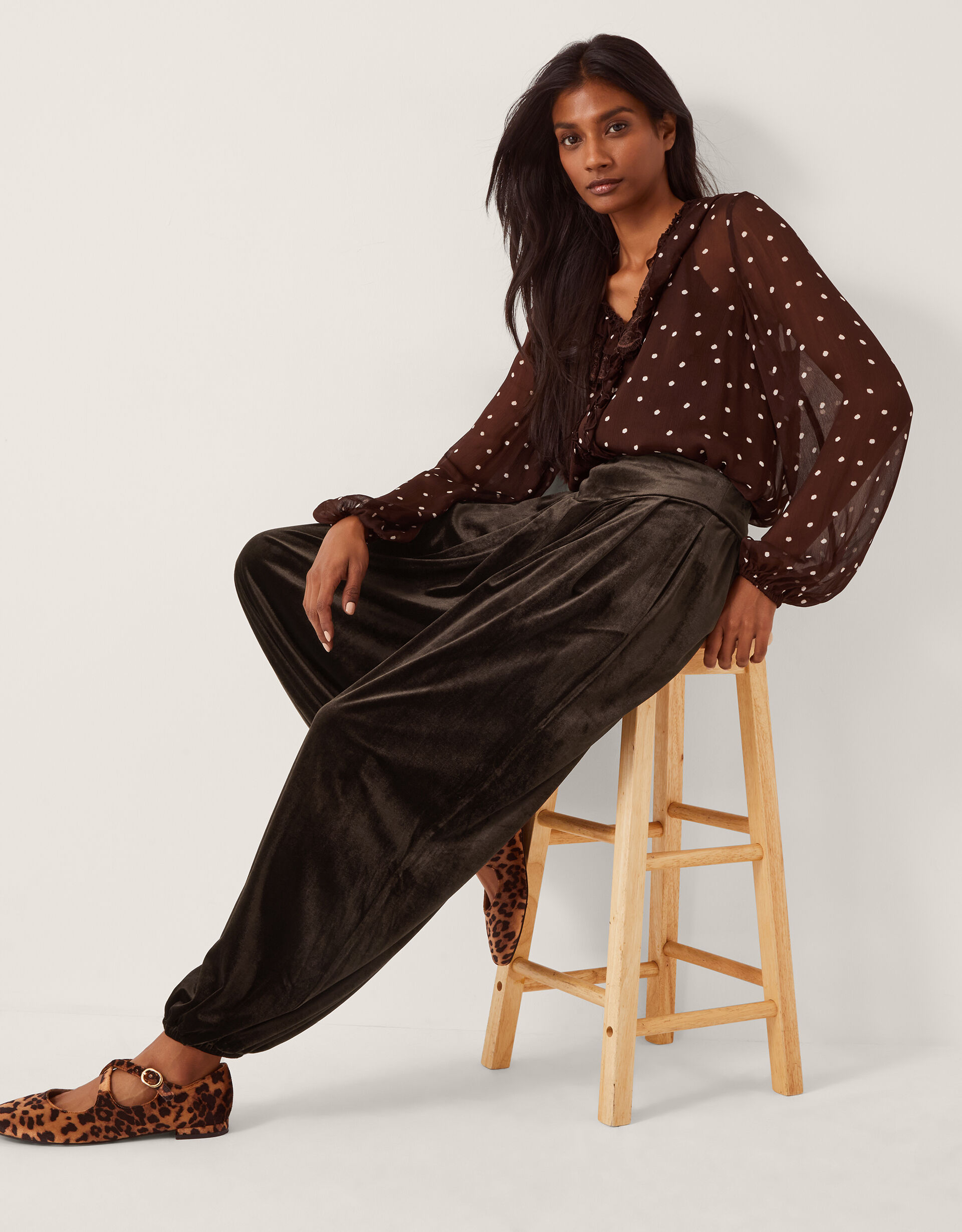 Victoria Velvet Harem Trousers Brown | Trousers & Shorts | Monsoon UK.