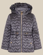 Heart Quilted Shower Resistant Coat, Blue (BLUE), large