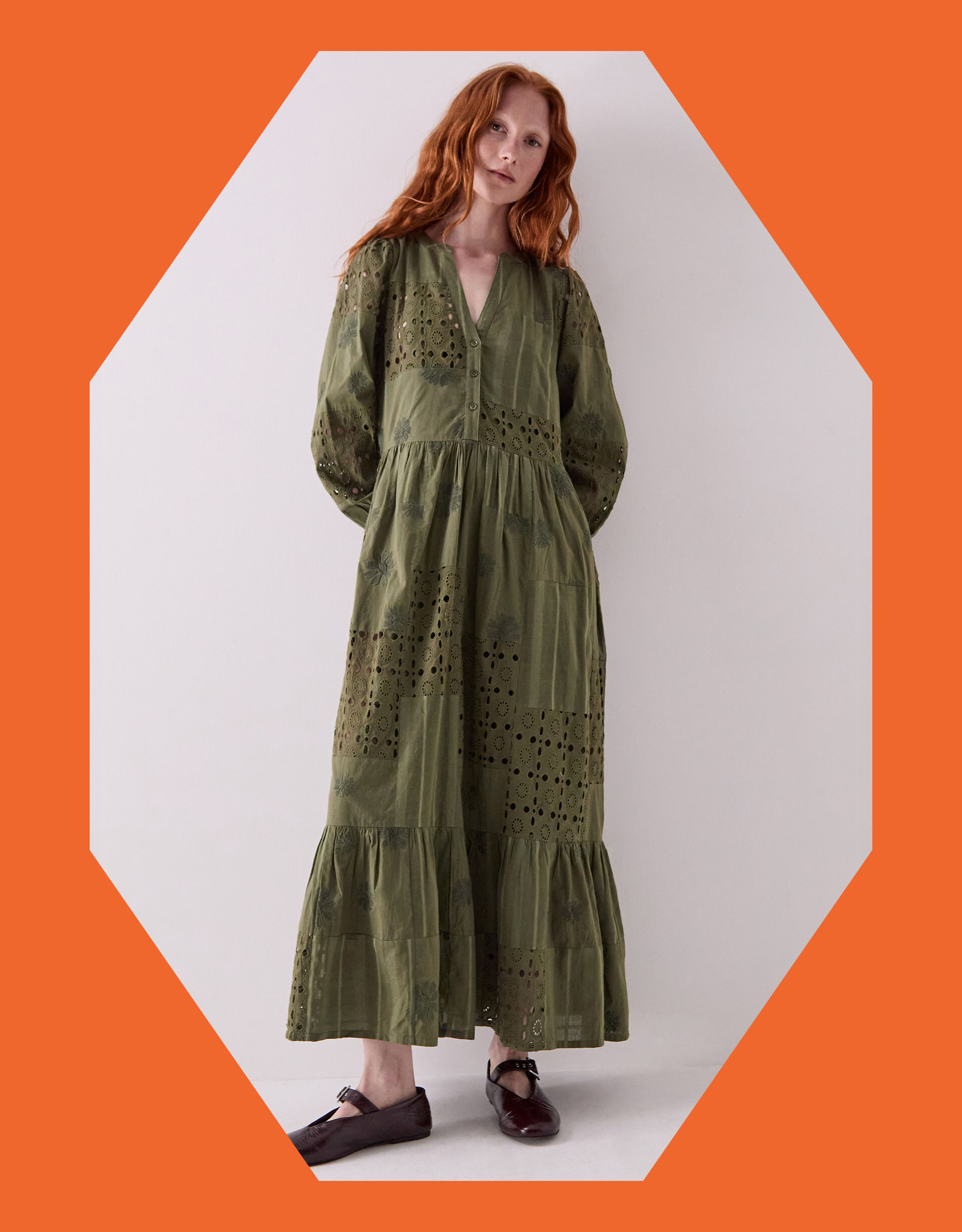 East Tasia Patchwork Broderie Maxi Dress Green