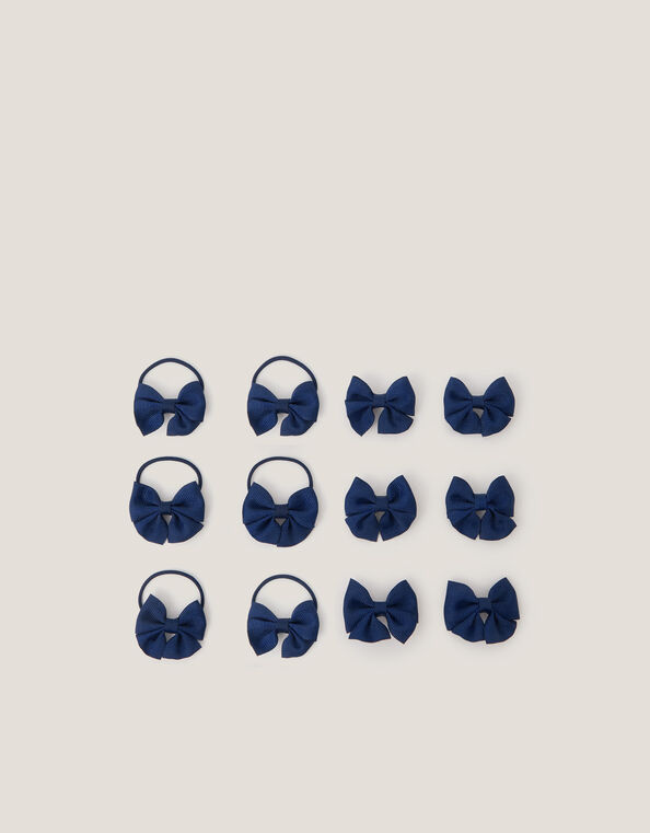12-Pack School Bow Clips & Hair Bands, Blue (NAVY), large