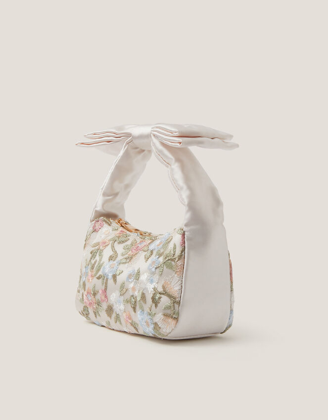 Floral Embroidered Bow Strap Bag, , large