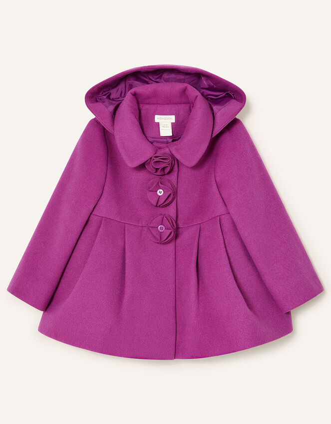 Baby Corsage Hooded Swing Coat, Pink (PINK), large