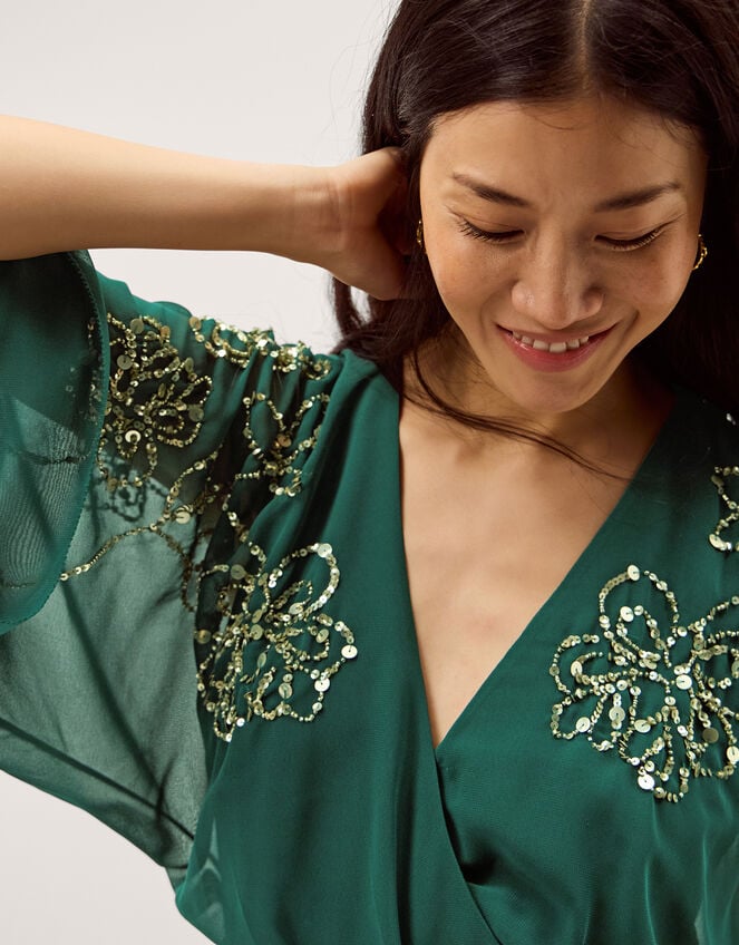 Skyla Floral Embellished Maxi Wrap Dress, Green (DARK GREEN), large