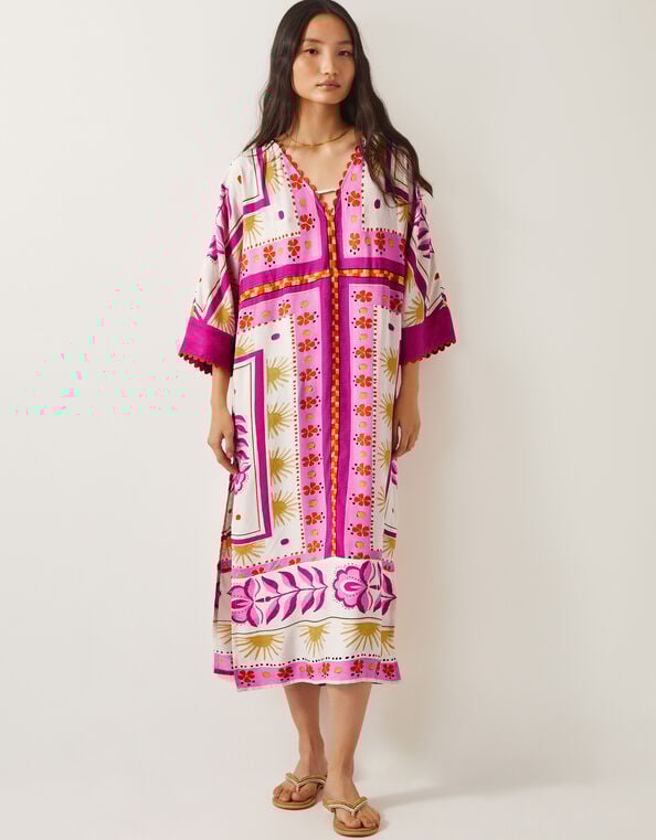 Tina Summer Floral Maxi Kaftan Dress, Pink (PINK), large