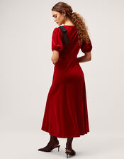 Betty Bow Velvet Midi Dress, Red (RED), large