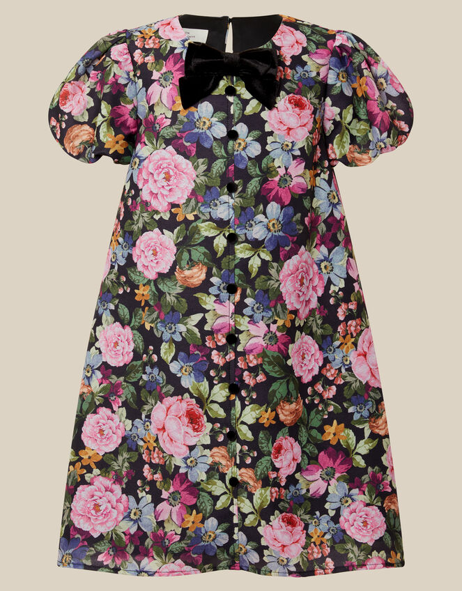 Monsoon x Queens of Archive Edie Velvet Bow Floral Print Party Dress​, Black (BLACK), large
