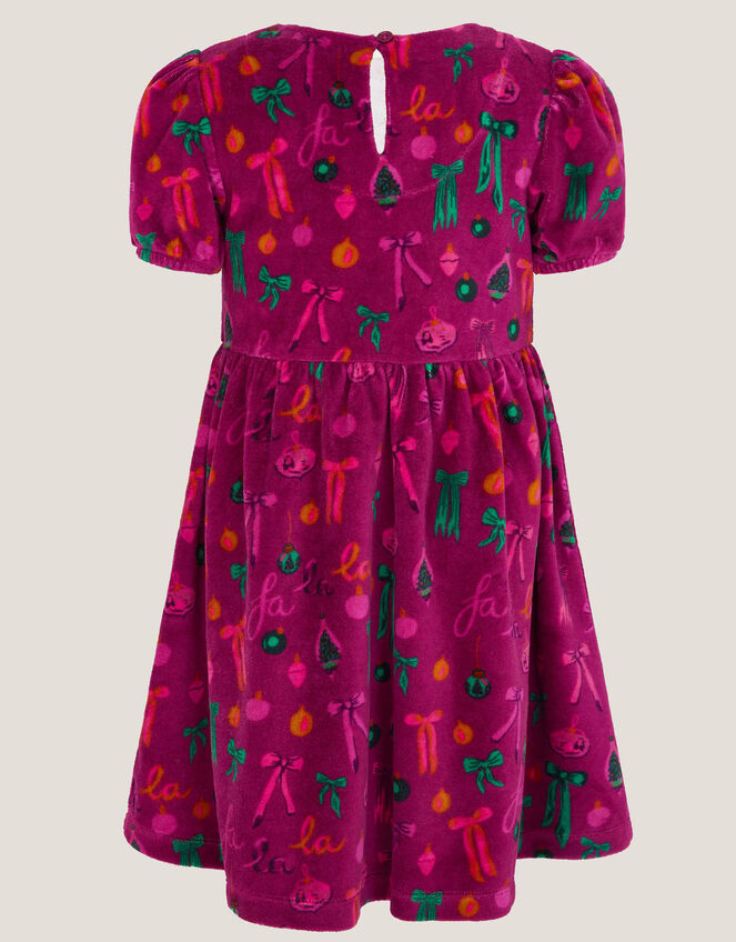 Bow Velour Christmas Dress, Red (BURGUNDY), large