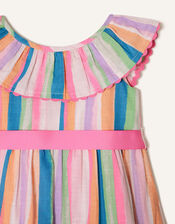 Baby Painterly Stripe Frill Dress , Multi (MULTI), large
