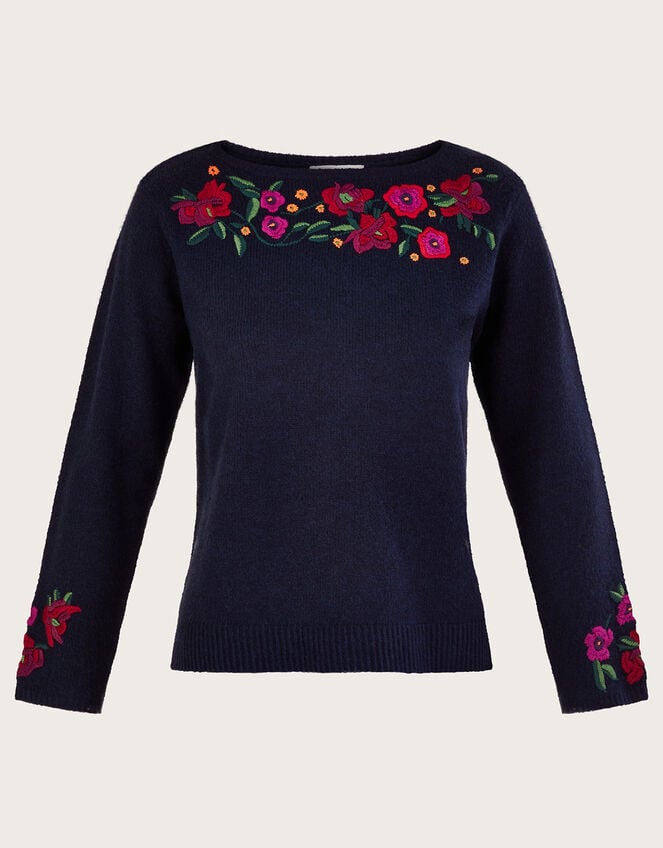Floral Embroidered Jumper, Blue (NAVY), large