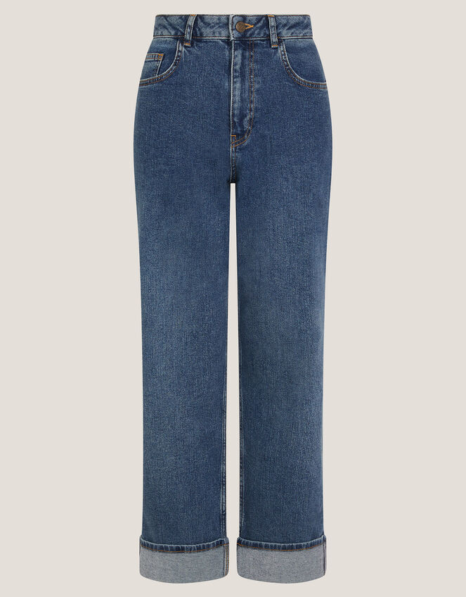 Tina Straight Turn Up Jeans, Blue (MID AUTHENTIC BLUE), large