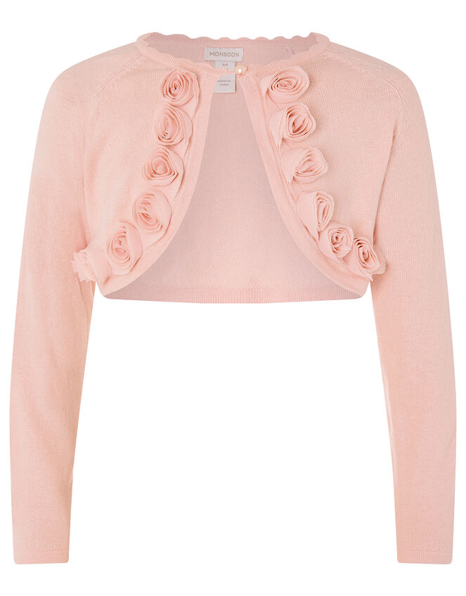 3D Flower Trim Crop Cardigan, Pink (PINK), large