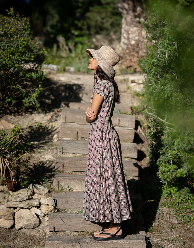 Lyrical Sisters Printed Maxi Shirt Dress, Black (BLACK), large