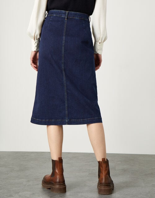 Denim Button Through Midi Skirt, Blue (DENIM BLUE), large