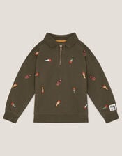 Spaceship Embroidered Polo Sweatshirt, Green (KHAKI), large