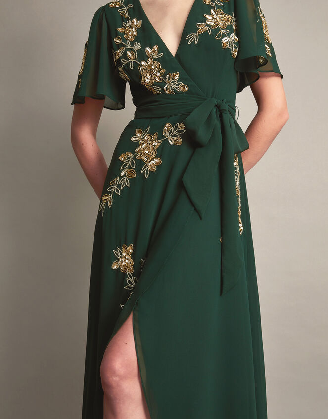 Sarah Embellished Wrap Dress , Green (GREEN), large