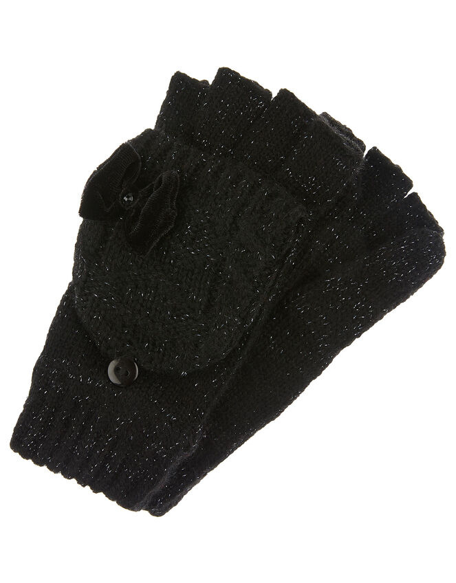 Stella Sparkle Cable Knit Capped Gloves, Black (BLACK), large