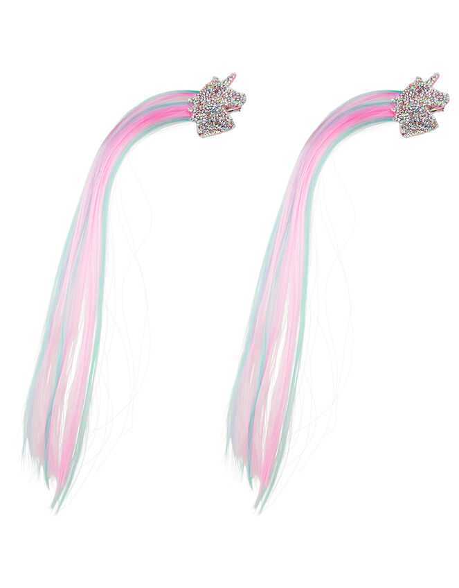 2x Glamour Rainbow Faux Hair Clips, , large