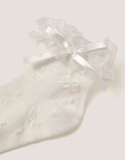 Bow Frilly Socks, White (WHITE), large