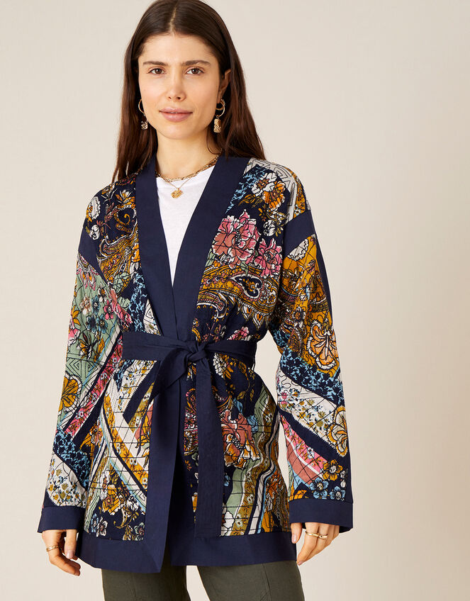 Spotty Jacquard Short Jacket with Button Front in Blueberry