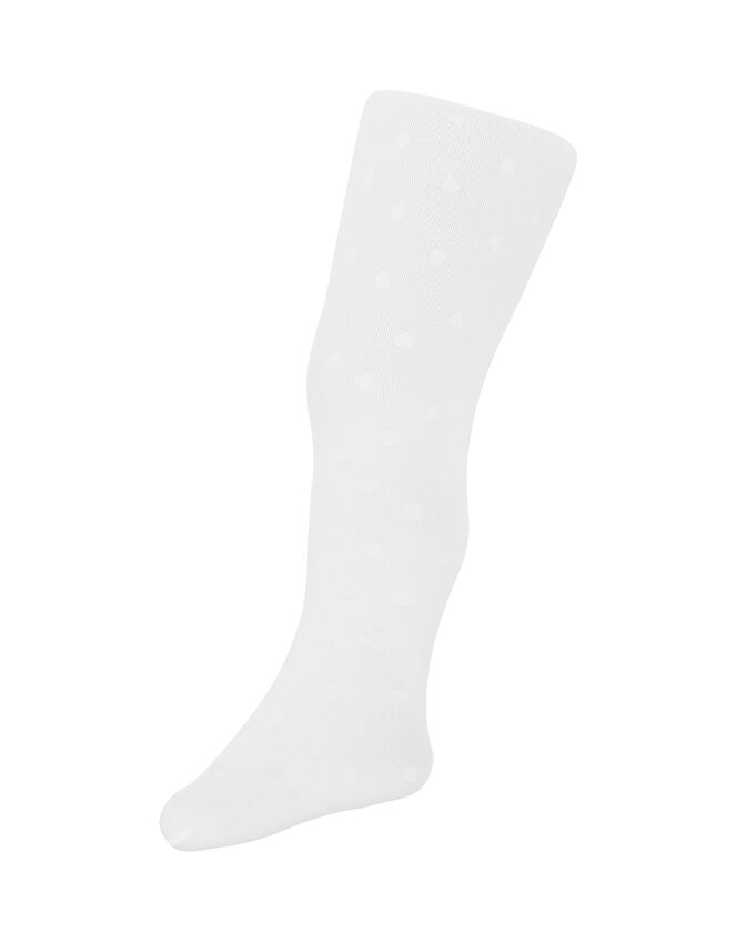 Baby Glitter Heart Nylon Tights, White (WHITE), large