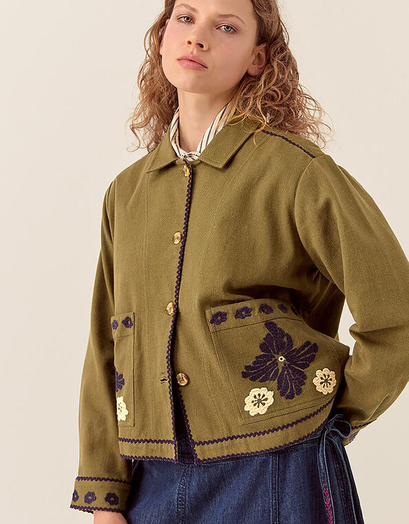 East Bella Embroidered Cotton Twill Jacket, Green (GREEN), large