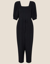 Fleur Shirred Drawstring Jumpsuit, Black (BLACK), large