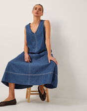 Sara Sleeveless Denim Maxi Dress, Blue (MID AUTHENTIC BLUE), large